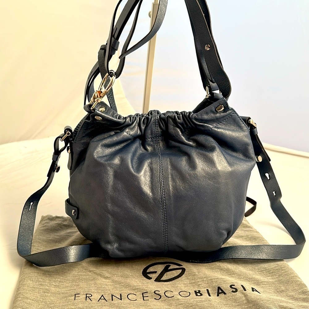 Francesco Biasia metallic blue soft leather crossbody bag